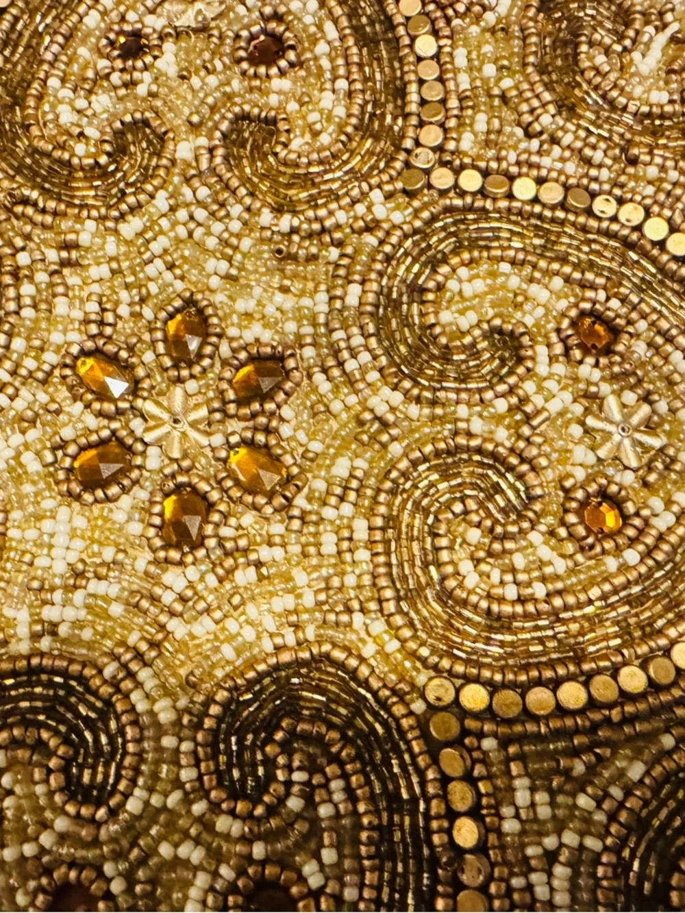Glass Beaded Table Runner Cotton Craft Gold Color Tableware 13x35 Made in India